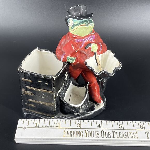 Antique Dapper Frog Top Hat Umbrella Bag Grafenthal Bisque Vase Match Holder - Picture 6 of 16